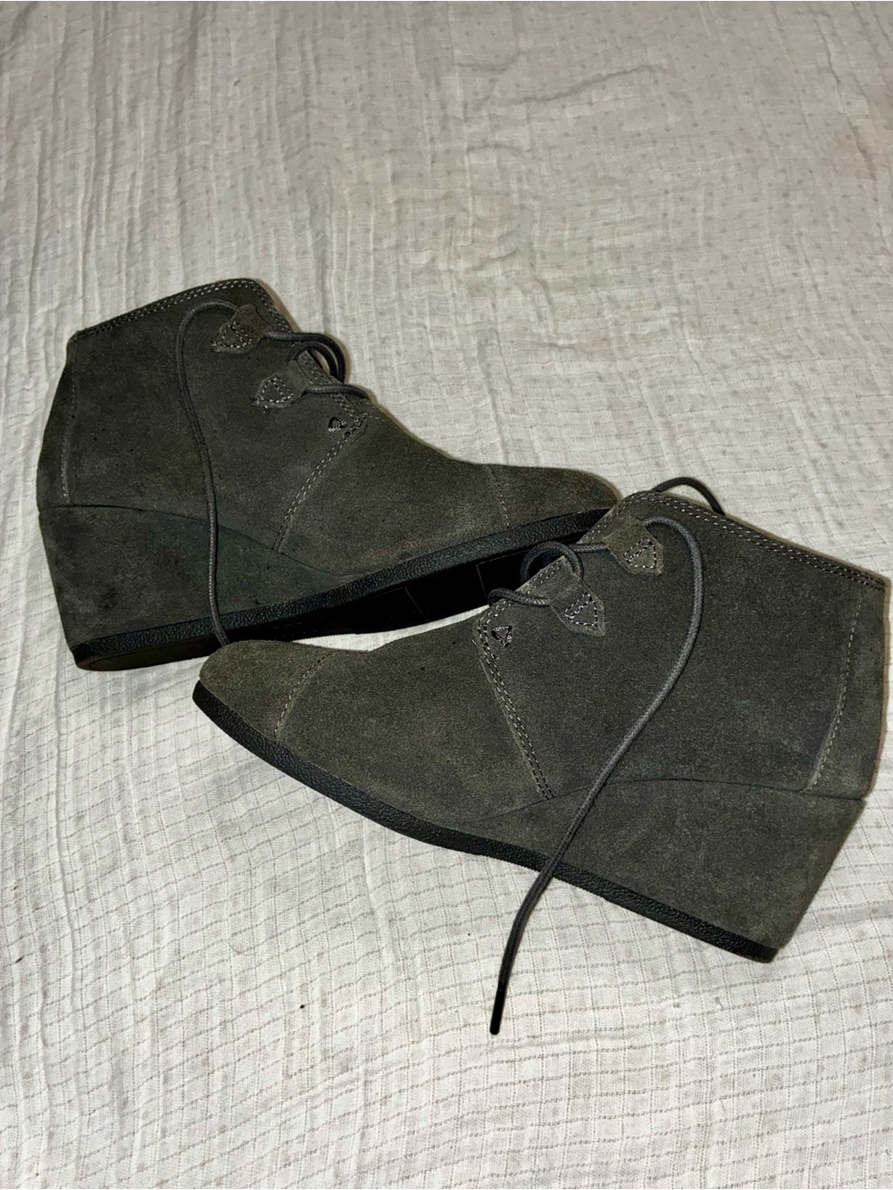 Toms Olive Suede Wedge Booties